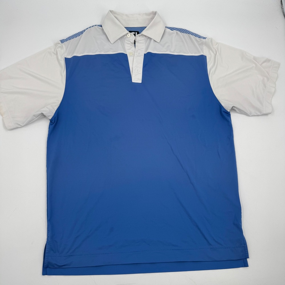 FootJoy FJ Golf Polo Shirt Men Blue White Stripeโ Short Sleeve Size M